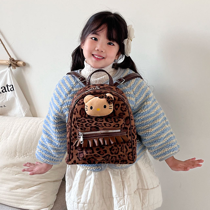 女童豹纹双肩包 Hello Kitty立体装饰儿童小背包宝宝出游迷你书包
