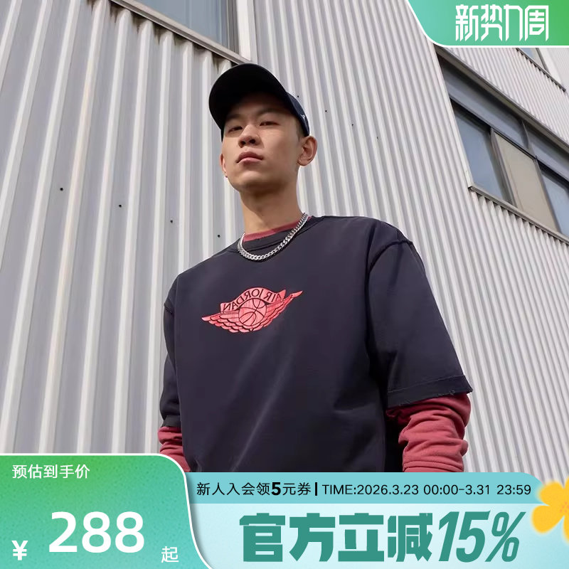 耐克短袖男棉质夏季新款复古做旧T恤黑色印花半袖上衣IB3131-