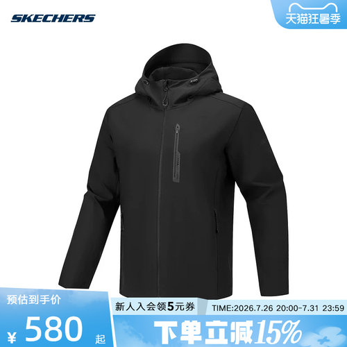 Skechers斯凯奇26春男户外运动防风连帽梭织外套 P126M047/0018