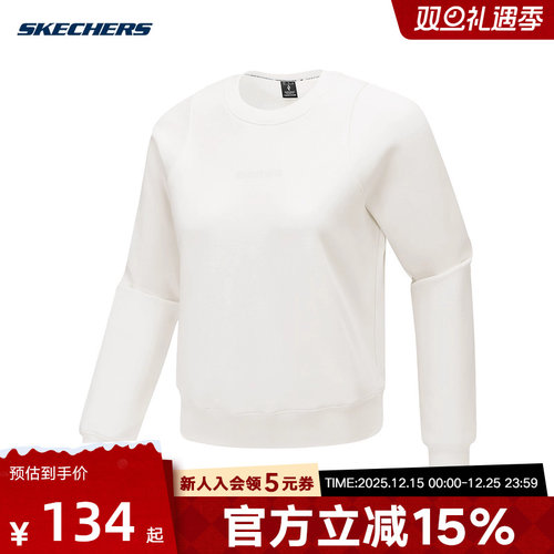 斯凯奇25秋女士圆领百搭长袖卫衣休闲运动打底衫 P425W075/0074