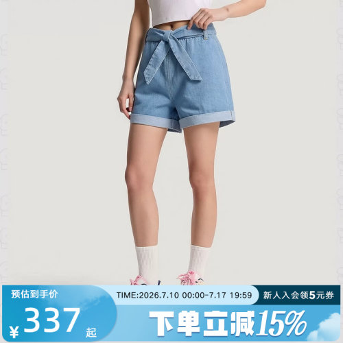 adidas阿迪达斯三叶草女街头风纯棉休闲牛仔运动宽松短裤 LF4604