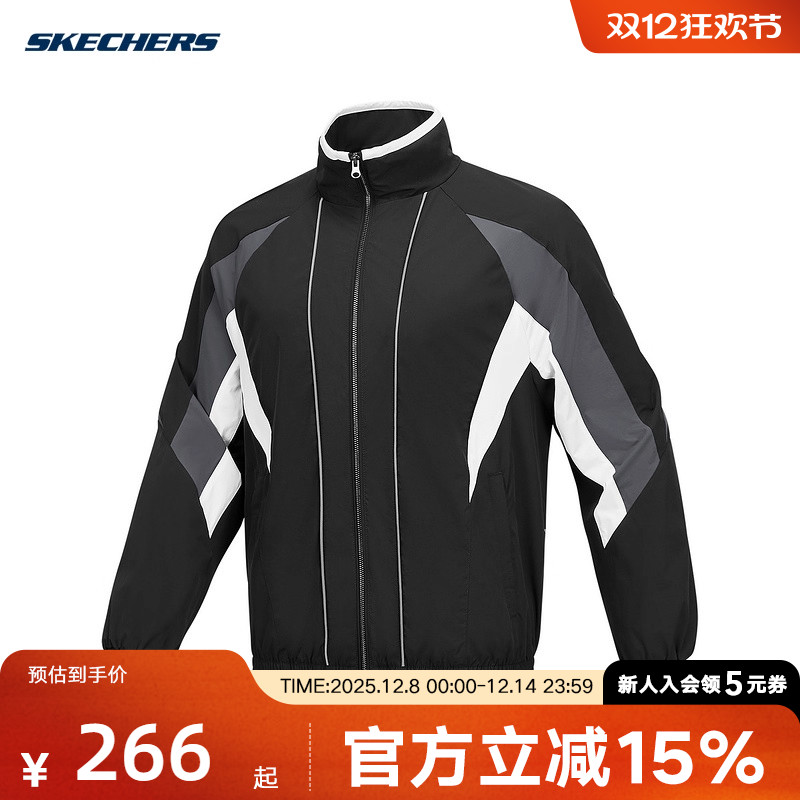 Skechers斯凯奇春季男子休闲运动户外跑步梭织外套 P424M084/0018