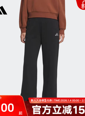 adidas阿迪达斯冬季女针织加绒加厚运动休闲黑色直筒长裤 KC0052
