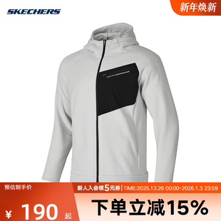 Skechers斯凯奇摇粒绒保暖夹克冬男撞色连帽外套 0006 P424M132