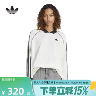 adidas阿迪达斯三叶草休闲文化提花亲肤宽松长袖 KG3711 球衣春女