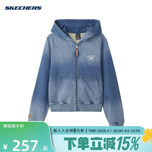 Skechers斯凯奇秋季 百搭复古连帽短款 牛仔外套L125W016 053V 女款