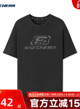 Skechers斯凯奇夏季男女同款休闲运动黑色短袖T恤衫L225U058/0018