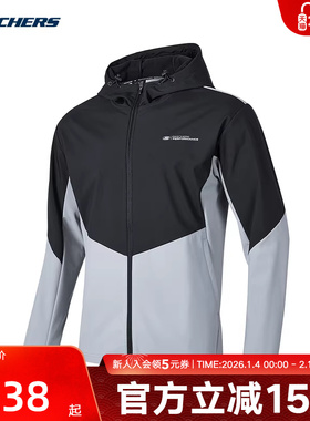 Skechers斯凯奇男士秋冬加绒保暖连帽外套运动夹克 P424M121/0018