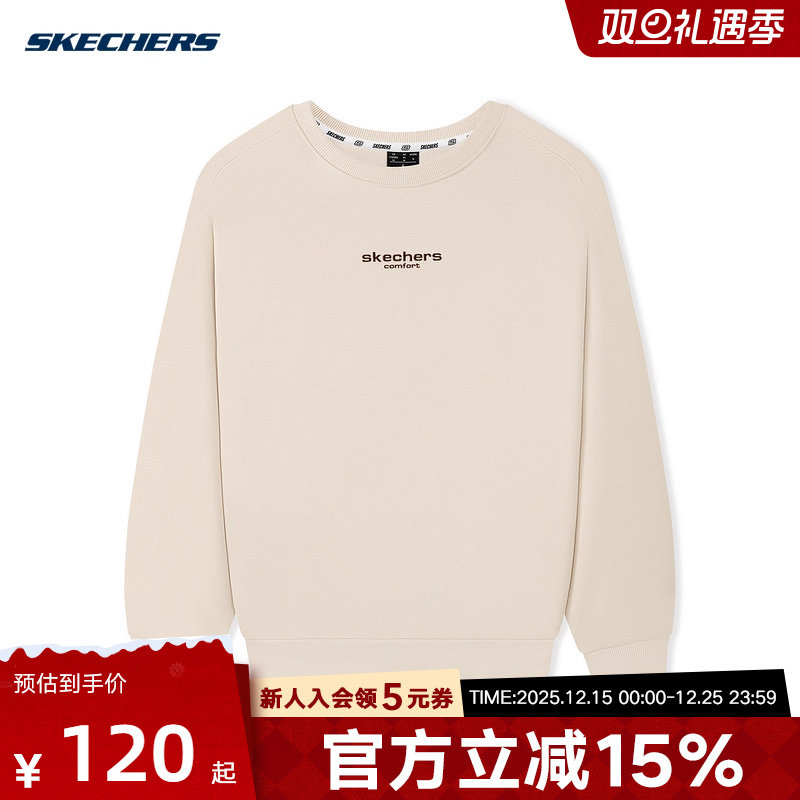 Skechers斯凯奇秋款男女舒适运动圆领针织套头卫衣 L325U032/001J