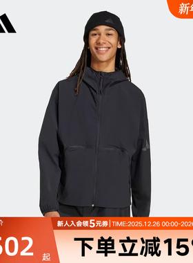 adidas阿迪达斯秋季新款男干练风衣袋鼠口袋连帽梭织夹克 JM3936