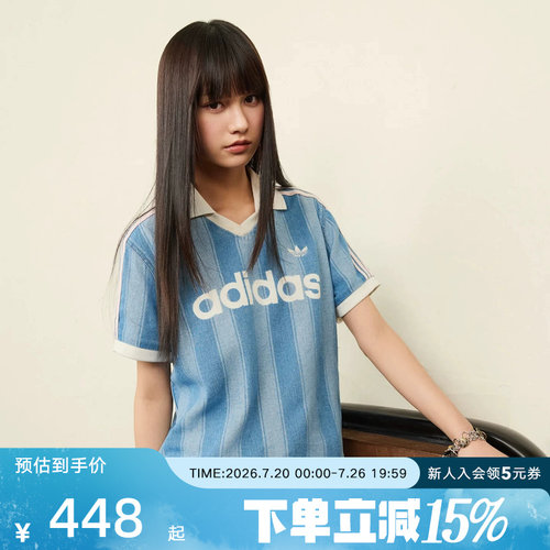 adidas阿迪达斯三叶草2026夏女球衣风牛仔布运动短袖T恤 KD5448