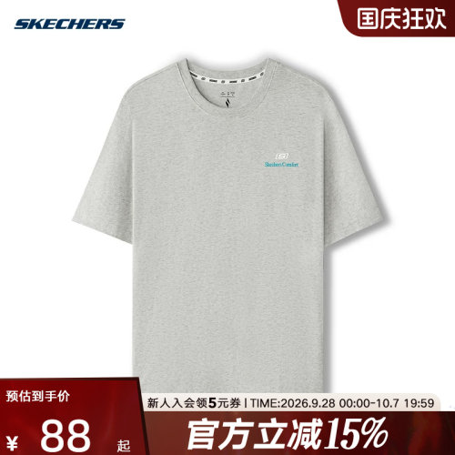Skechers斯凯奇26夏季男女同款运动休闲针织圆领短袖T恤 L225U117