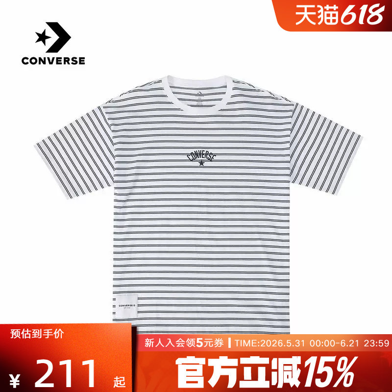 Converse匡威2026夏中性条纹运动休闲圆领宽松短袖T恤 UCJ690-W2Y