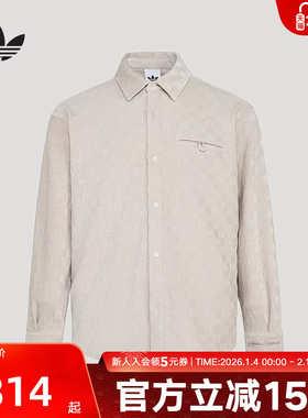 adidas阿迪达斯三叶草高级感商务梭织提花宽松长袖衬衫男 KU5614