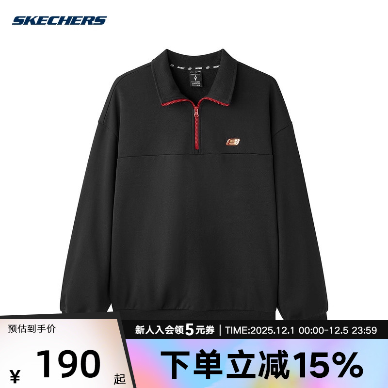 Skechers斯凯奇春季新中性套头衫翻领宽松宽松卫衣 L125U045/0018