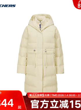 斯凯奇日常女士长款羽绒服防风防泼水保暖连帽外套L425W028/031A