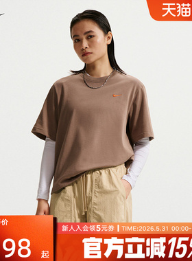 NIKE耐克女子T恤夏季新款背部图案休闲宽松短袖针织衫 IR7589-214