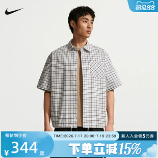 NIKE耐克男子短袖上衣夏季透气经典休闲宽松格子衬衫IR7577-009