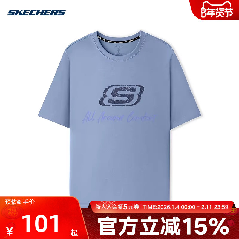 Skechers斯凯奇男女同款凉感宽松潮流T恤圆领短袖 L225U129/053K,运动服/休闲服装,运动T恤,淘宝优惠券,粉丝福利购,淘宝优惠卷