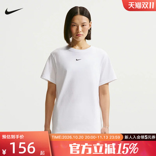 NIKE耐克女子T恤夏Oversize风印花小标棉质短袖针织衫IH7602-100