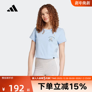adidas阿迪达斯夏女短款 T恤饰手绘风印花JX5326 运动休闲短袖