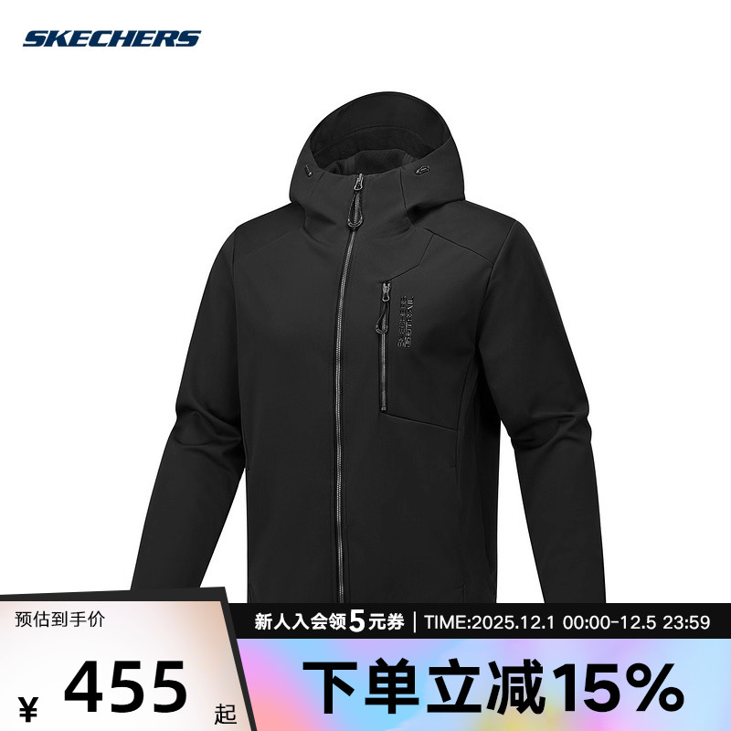 Skechers斯凯奇拒水连帽夹克户外徒步冬新款男外套 P325M096/0018