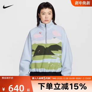 407 IQ3822 耐克女子卫衣CNY新年款 小马刺绣仿羊羔绒半拉链套头衫