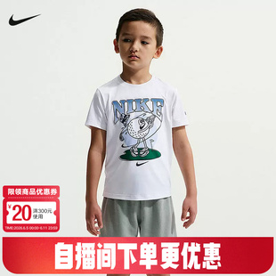 Nike耐克幼童速干高尔夫球T恤夏男童圆领图案印花短袖IW1491-100