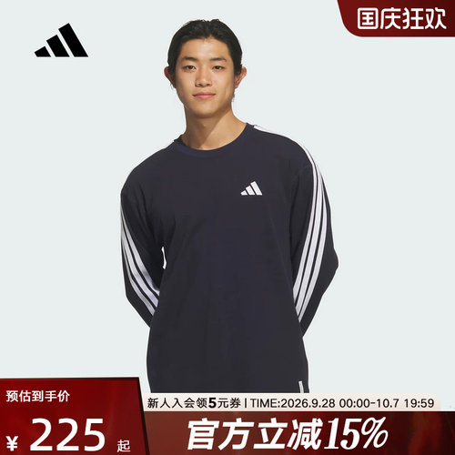 adidas阿迪达斯男上衣2026秋圆领运动休闲舒适黑色长袖T恤 KF3729