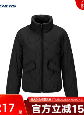 Skechers斯凯奇黑色棉衣女装冬季外套立领保暖棉服 L425W077/0018