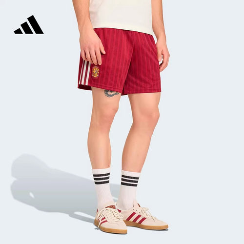 adidas阿迪达斯西班牙队足球文化五分裤球裤春男针织短裤 JZ2257