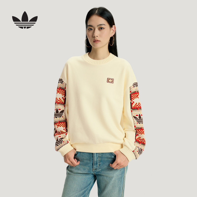 阿迪达斯三叶草新年款卫衣26新款女运动宽松圆领套头衫 IA893