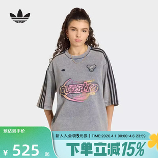 adidas阿迪达斯三叶草棉质牛仔布运动上衣2026夏女短袖 KZ5012 T恤