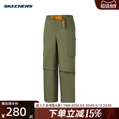 Skecher斯凯奇男士运动休闲户外梭织宽松工装长裤 P225M053/0050