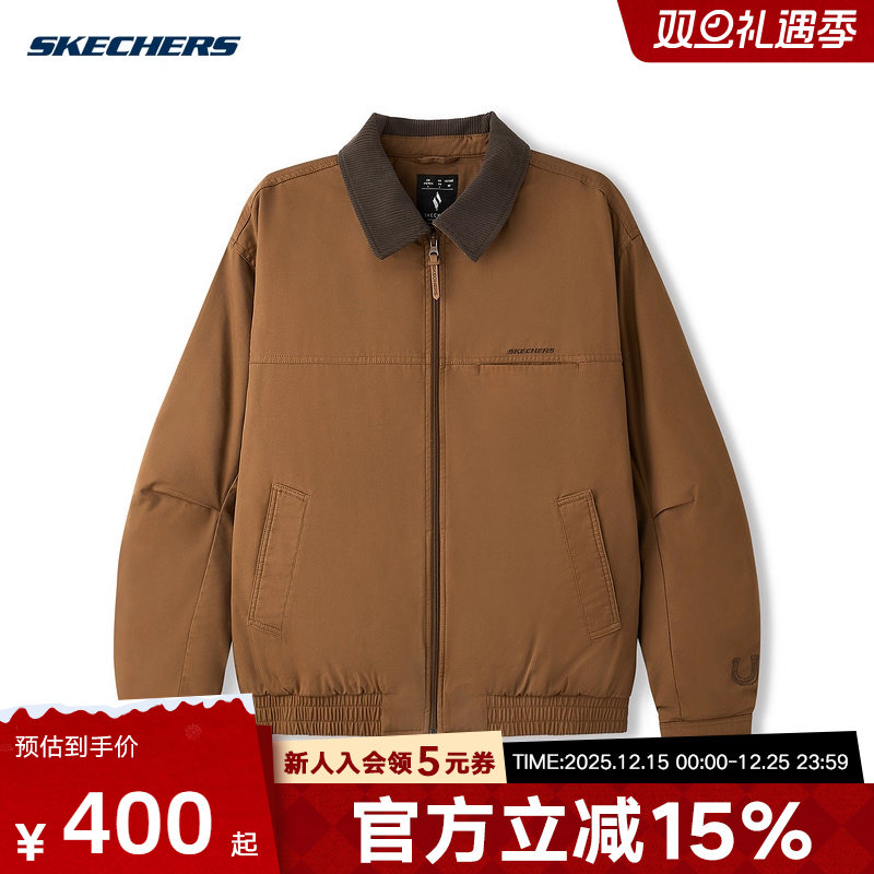 Skechers斯凯奇棉服26男女款时尚翻领宽松梭织外套 L126U001/0634