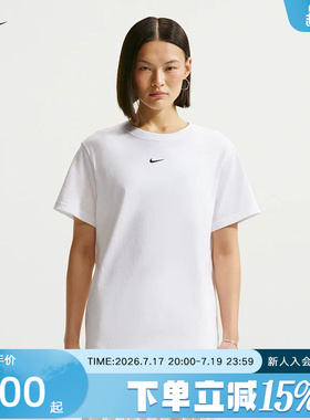 NIKE耐克女子T恤夏Oversize风印花小标棉质短袖针织衫IH7602-100