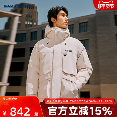 Skechers斯凯奇户外服男女同款秋冬防泼水连帽羽绒服外套P425U001