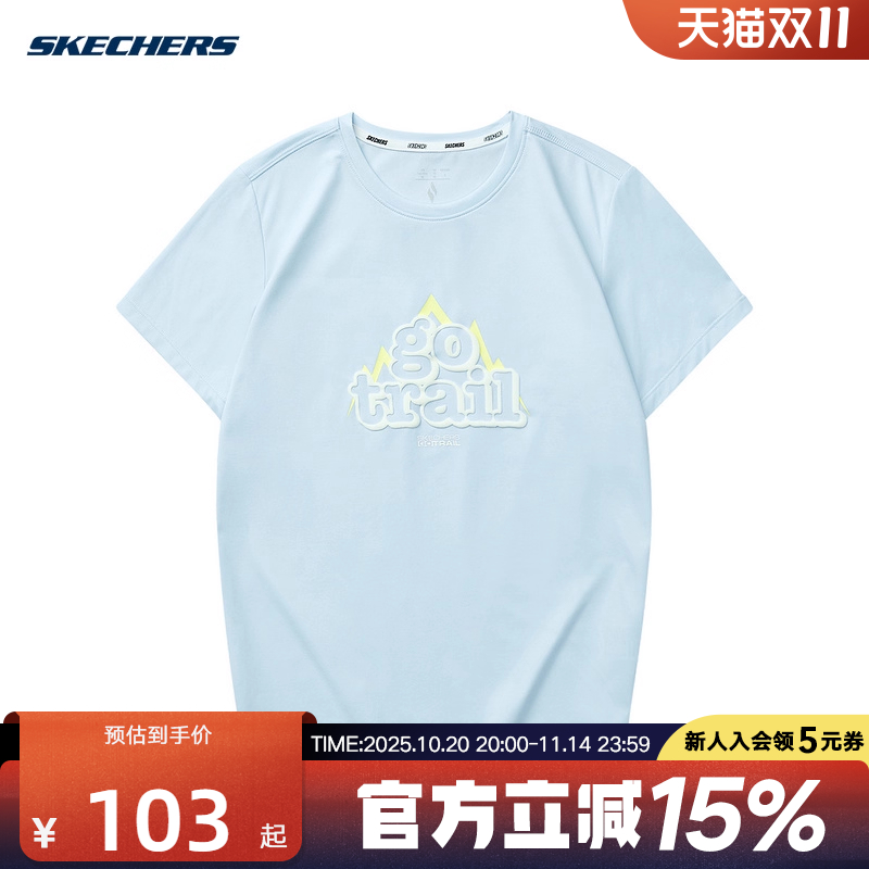 斯凯奇夏季女子休闲运动舒适短袖针织衫圆领套头T恤L224W008/0400