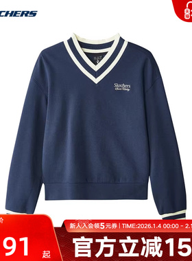 Skechers斯凯奇秋季女款字母印花休闲针织套头卫衣 L324W023/002Z