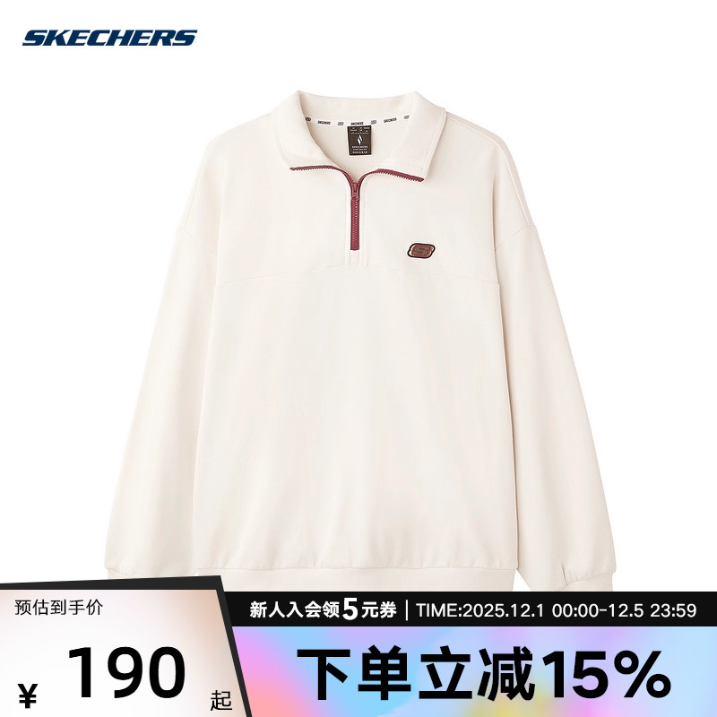 Skechers斯凯奇女休闲套头衫翻领oversize宽松卫衣 L125U045/01SV