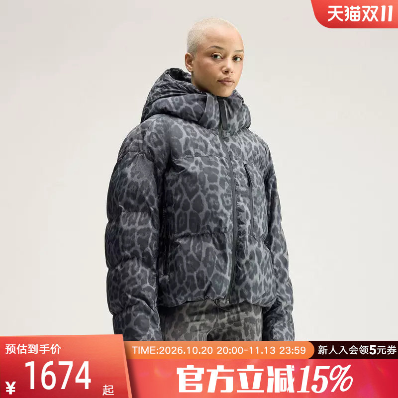 adidas阿迪达斯2026冬女宽松印花短裤可拆卸连帽棉服外套 KG5773