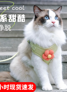 猫咪牵引绳防挣脱外出专用遛猫绳背心式胸背带宠物狗狗猫绳子小花