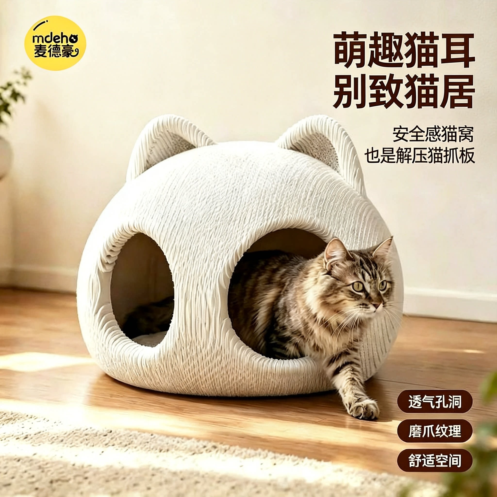白牛卡纸猫抓板猫窝一体耐磨不掉屑纯木浆纸免安装洞穴猫爪板玩具