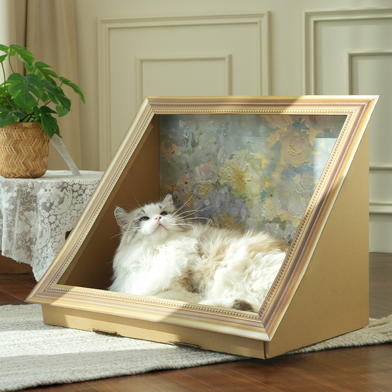 油画猫窝猫抓板瓦楞纸封闭式安全感四季通用猫玩具装饰家具猫抓垫