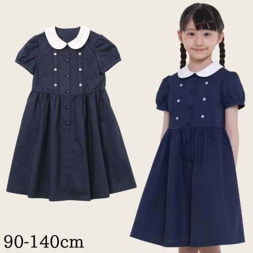 2026夏季日本chopin童装女童蓝色翻领刺绣连衣裙儿童面试服正装