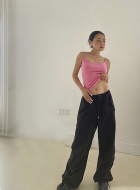 THELITT Hailey同款黑色降落伞裤 雪裤 美式复古宽松低腰休闲裤