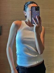 THELITT 2022ss 辣妹搭配基础三色纯色挂脖工字罗纹背心打底上衣