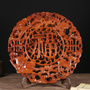 桃木福字圆盘挂件客厅乔迁新居桃木雕刻工艺品墙上挂饰木雕福摆件