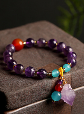 天然薰衣草紫水晶原石手链男女饰品原矿不规则随形紫晶簇原矿手串