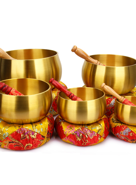 铜磬摆件高级莲花日式铜钵盂敲棒